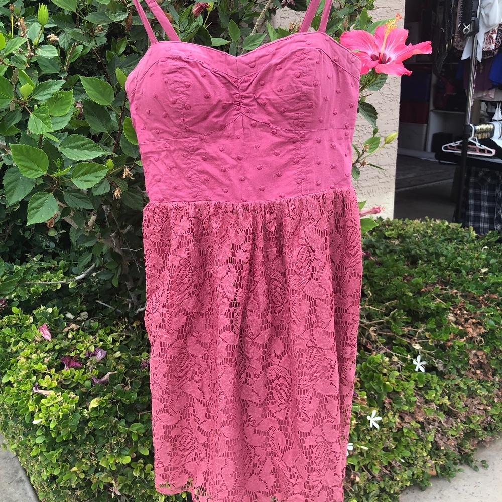 American Eagle Dark Pink Lace Polka Dot Sundress